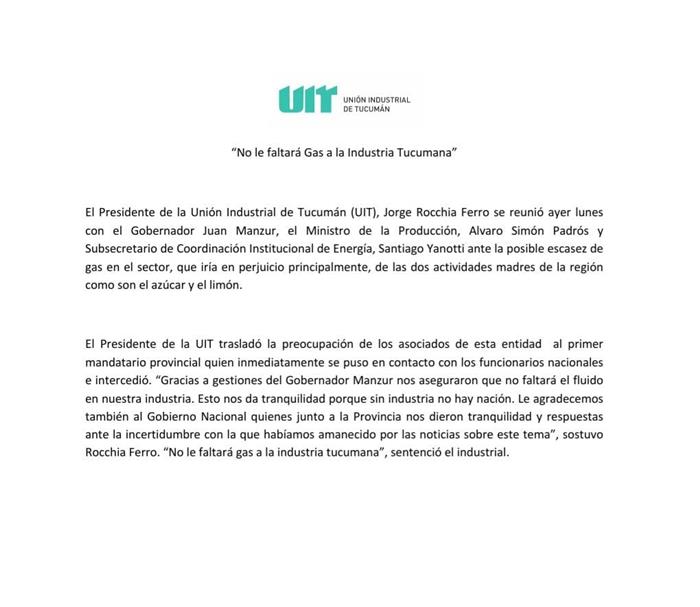 No le faltará Gas a la Industria Tucumana